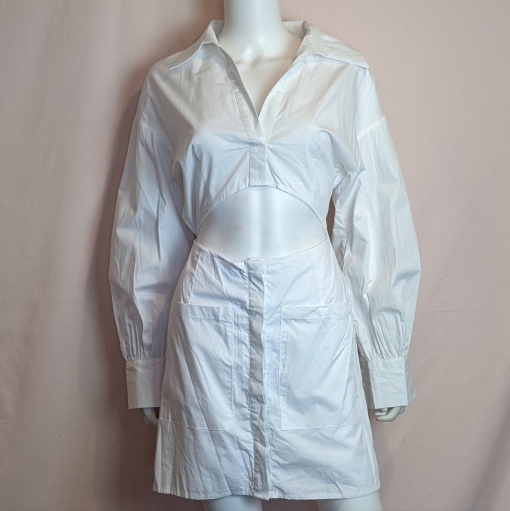 Missguided Cut Out White Button Up Shirt Dress size 8